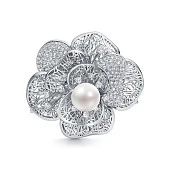 Брошь-кулон из ювелирного сплава с белой речной жемчужиной "Эдисон"  11-11,5 мм