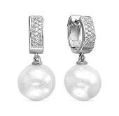 Серьги из серебра c белыми японскими речными жемчужинами 12,5-13 мм