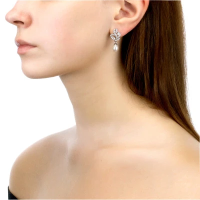 Серьги из серебра c белыми речными жемчужинами 7,5-8 мм