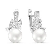 Серьги из серебра с белыми речными жемчужинами 8-8,5 мм