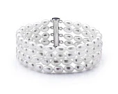 Браслет в 4 ряда из белого рисообразного речного жемчуга. Жемчужины 4-4,5 мм