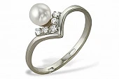 Кольцо из серебра с белой речной жемчужиной 7-7,5 мм