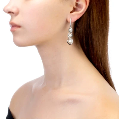 Серьги из серебра c белыми речными жемчужинами 6-8 мм