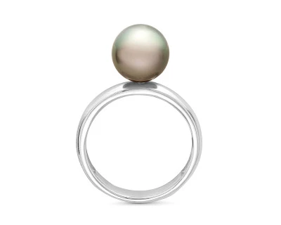 Кольцо из белого золота с черной морской Таитянской жемчужиной 9-9,5 мм
