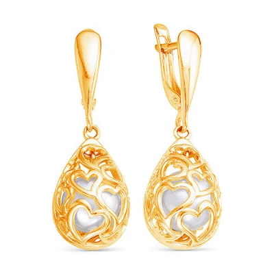 Серьги "Сердечки" из серебра c белыми речными жемчужинами 8 мм