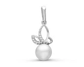 Кулон из серебра с белой речной жемчужиной 7,5-8 мм
