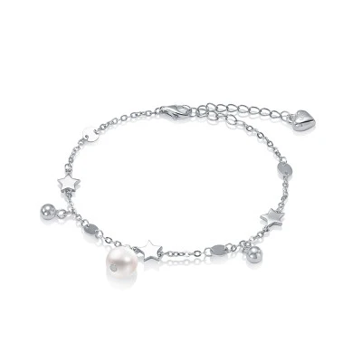 Браслет из серебра 925 пробы с белой речной жемчужиной 7-7,5 мм