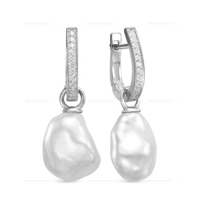 Серьги из серебра 925 пробы с белым барочным жемчугом 11-13 мм