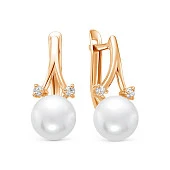 Серьги из красного золота с белыми речными жемчужинами 8,5-9 мм