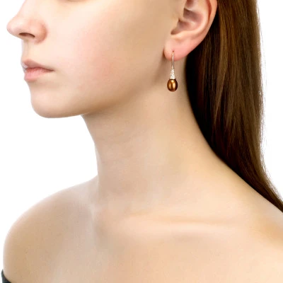 Серьги из серебра с шоколадными речными жемчужинами 8,5-9 мм