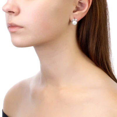 Серьги из серебра c белыми речными жемчужинами 8-8,5 мм