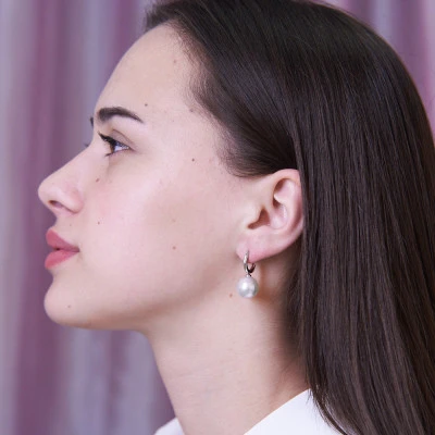 Серьги из серебра c белыми японскими речными жемчужинами 12,5-13 мм