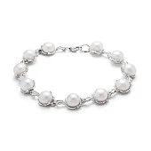 Браслет из серебра с белыми речными жемчужинами. Жемчужины 8-8,5 мм