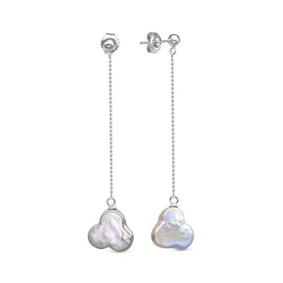 Серьги из серебра с серебристыми жемчужинами "Барокко" 14 мм