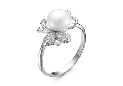 Кольцо из серебра с белой речной жемчужиной 7,5-8 мм