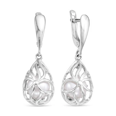 Серьги из серебра c белыми речными жемчужинами 8 мм
