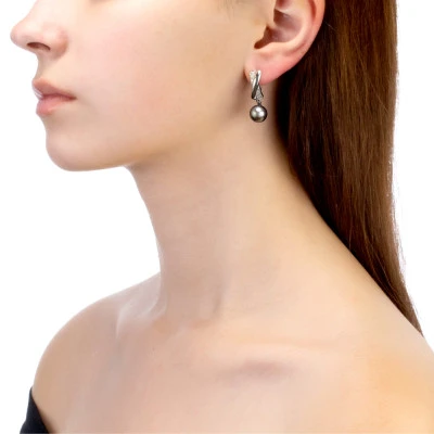 Серьги из серебра с черными речными жемчужинами 9,5-10 мм