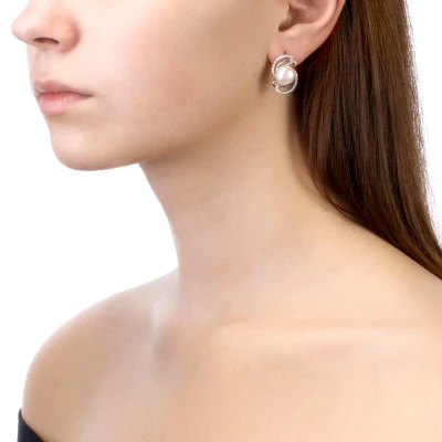 Серьги из серебра c белыми речными жемчужинами 9,5-10 мм