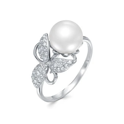 Кольцо из серебра с белой речной жемчужиной 9,5-10 мм