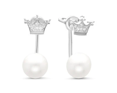 Пусеты "Диор" из серебра с белыми речными жемчужинами 8,5-9 мм