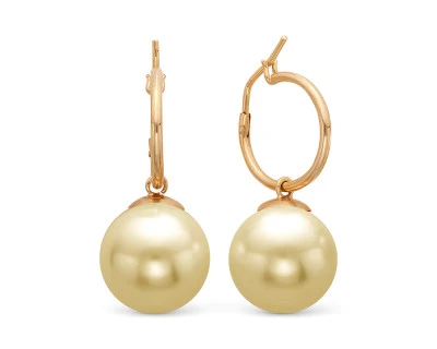 Серьги из желтого золота с золотистыми морскими Австралийскими жемчужинами 12-12,5 мм