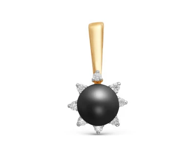 Кулон из серебра с черной круглой речной жемчужиной 7-7,5 мм