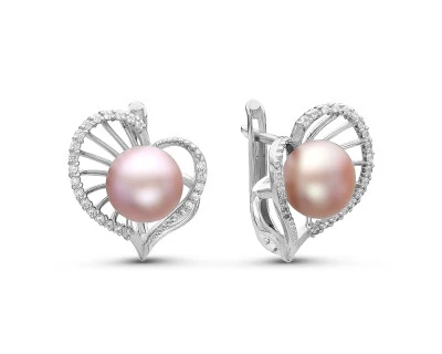 Серьги из серебра с розовыми речными жемчужинами 7,5-8 мм