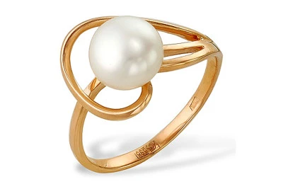 Кольцо из красного золота с белой речной жемчужиной 7,5-8 мм