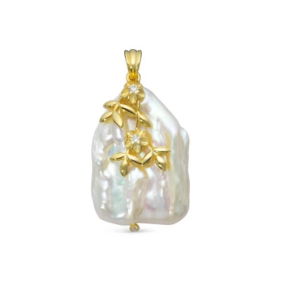 Кулон из серебра с белой речной барочной жемчужиной 20 мм