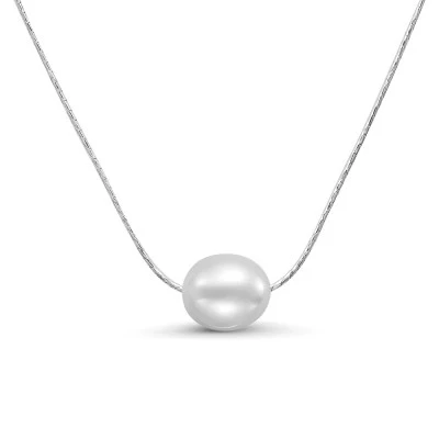 Цепочка из серебра с белой рисообразной речной жемчужиной 10-11 мм