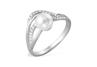 Кольцо из белого золота с белой речной жемчужиной 7-7,5 мм