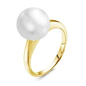 Кольцо из желтого золота с белой морской Австралийской жемчужиной 12,6-12,9 мм