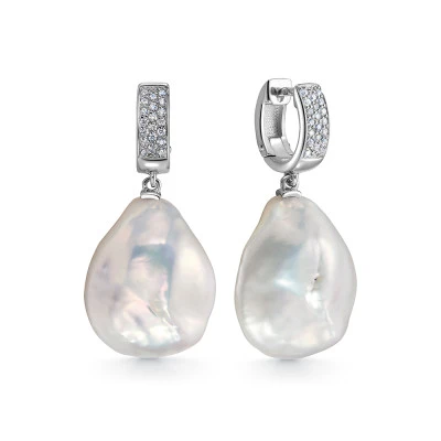 Серьги из серебра 925 пробы с белыми жемчужинами "Барокко" 18-22 мм