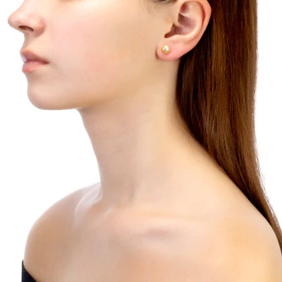 Пусеты из золота 585 пробы с золотистыми морскими жемчужинами Акойя 7-7,5 мм