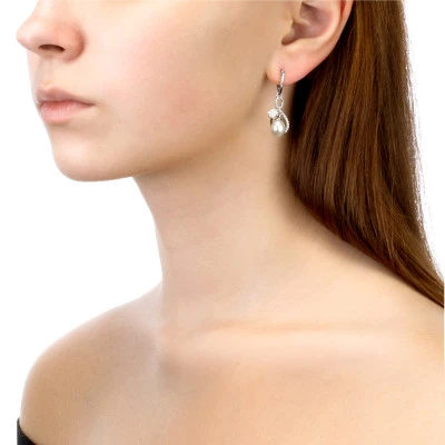 Серьги "Тюльпан" из серебра c белыми речными жемчужинами 7,5-8 мм