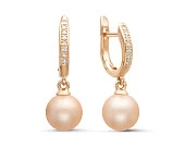 Серьги из серебра с розовыми речными жемчужинами 8,5-9 мм