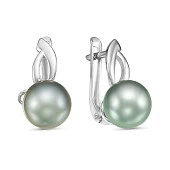 Серьги из золота с серебристыми морскими Таитянскими жемчужинами 9-9,5 мм