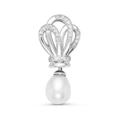 Кулон из серебра с белой речной каплевидной жемчужиной 9-10 мм