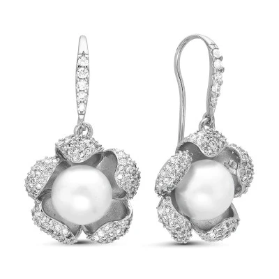 Серьги из серебра c белыми речными жемчужинами 11-11,5 мм