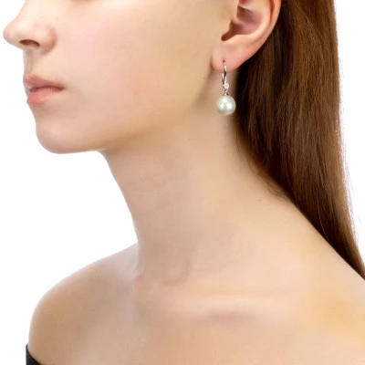 Серьги из серебра c белыми японскими речными жемчужинами 13-13,5 мм