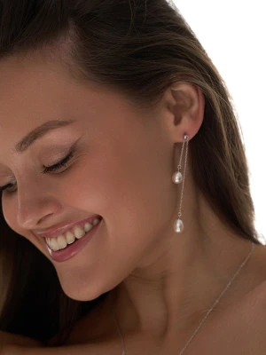 Серьги на цепочке из серебра c белыми речными жемчужинами 7,5-8 мм