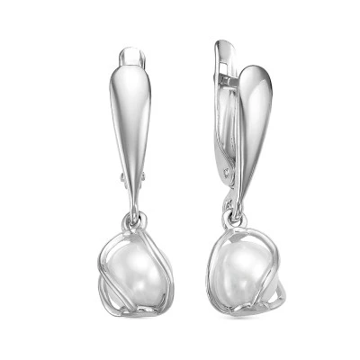 Серьги из серебра c белыми речными жемчужинами 6-6,5 мм