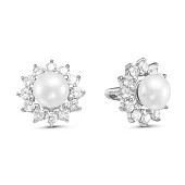 Серьги-гвоздики из серебра c белыми речными жемчужинами 7,5-8 мм