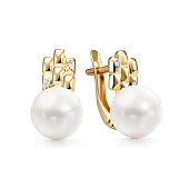 Серьги из красного золота с белыми речными жемчужинами 8-8,5 мм