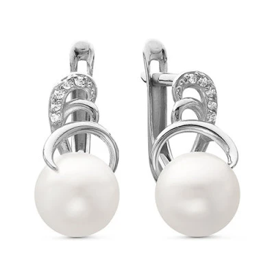 Серьги из белого золота с белыми речными жемчужинами 7,5-8 мм