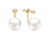 Пусеты "Диор" из желтого золота с белыми морскими Австралийскими жемчужинами 12,6-12,9 мм