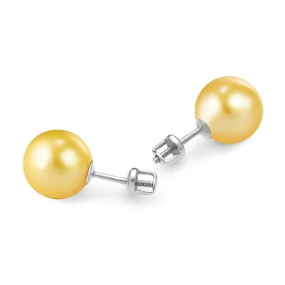 Пусеты из серебра 925 пробы с золотистыми речными жемчужинами 7-7,5 мм