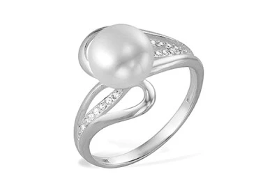 Кольцо из белого золота с белой речной жемчужиной 7,5-8 мм