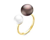 Кольцо "Диор" из серебра с белой и черной речными жемчужинами 7-10 мм