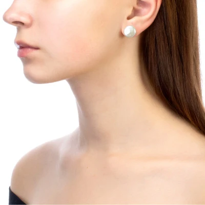 Пусеты из серебра с белыми речными жемчужинами "барокко" 13-13,5 мм